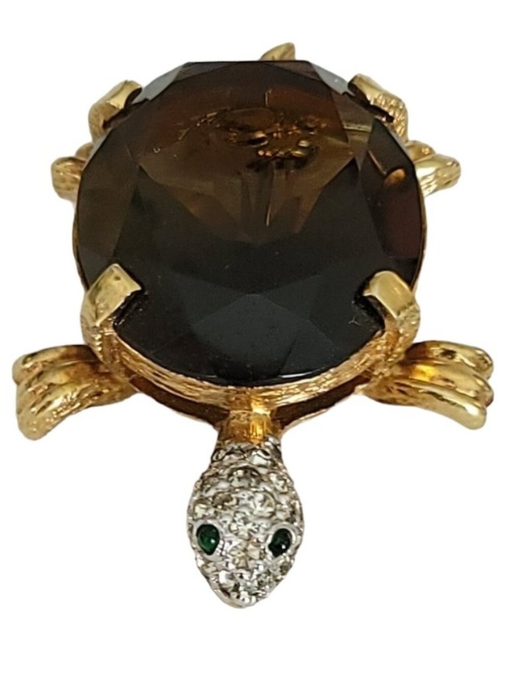 Panetta Gold Tone Smoky Faceted Rhinestone Glass Turtle Brooch M1030